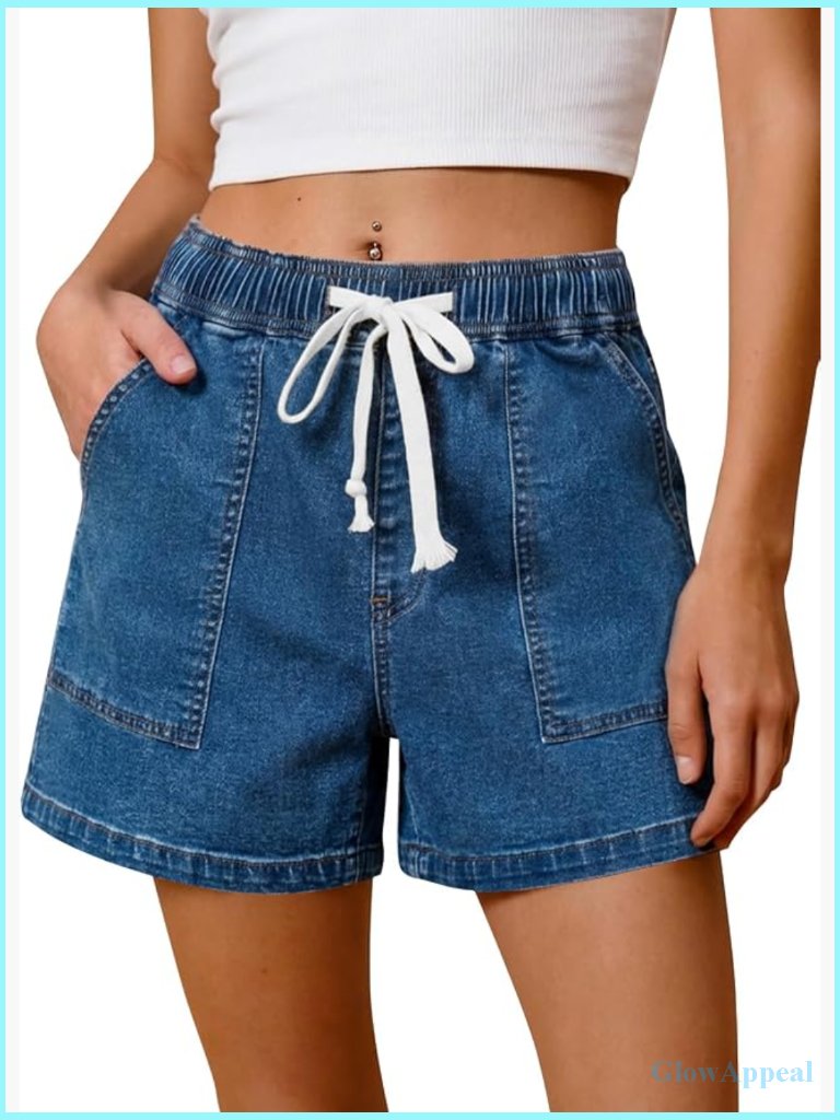 High Waisted Baggy Denim Shorts With Drawstring Elastic Waistband Jorts